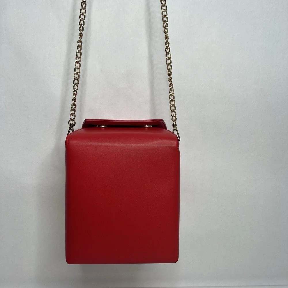 Red‎ White Novelty Takeout Box Shoulder Bag Chain Strap Printed 'Thank You'